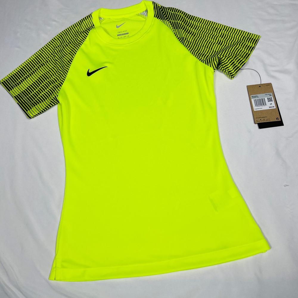 Nike Womens Dri-FIT Academy Soccer Jersey Neon Yellow‎ Black DH8232-702 XS NEW
